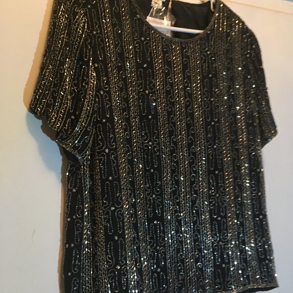 Cynthia Taylor Tops - Cynthia Taylor Vintage Sequined Black Top